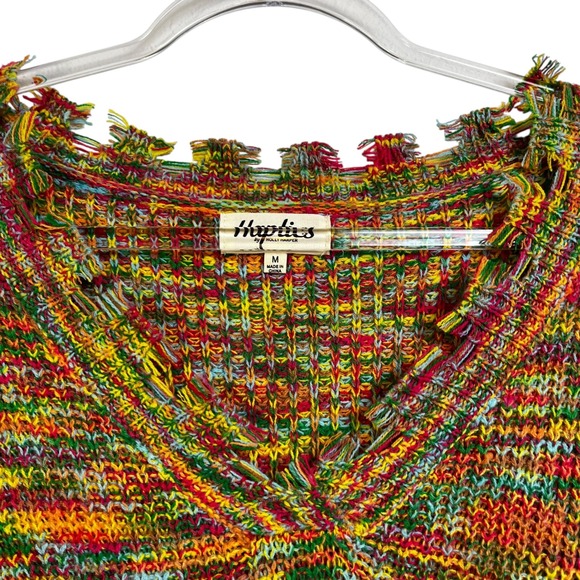 Haptics by Holly Harper Multi Color Distressed Knit V Neck Sweater Size M - Picture 4 of 9